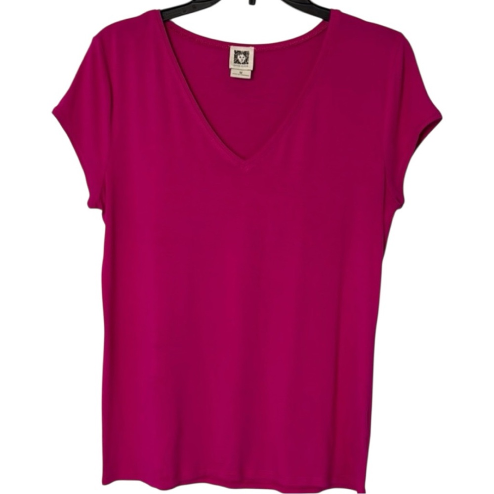 Anne Klein Top Fuchsia V-Neck Short Sleeve in Size‎ M  GUC